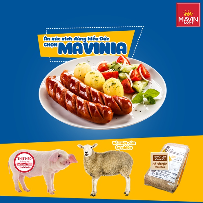 Đồ ăn vặt, Xiên que nướng, lẩu cao cấp - Xúc xích MAVINIA túi 500g [Vỏ ruột cừu tự nhiên, công thức từ Đức] Siêu ngon | BigBuy360 - bigbuy360.vn