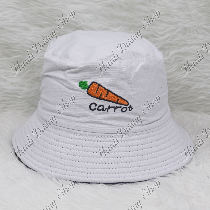 Mũ tai bèo 2 mặt thêu hình củ cà rốt thời trang phù hợp cho nữ