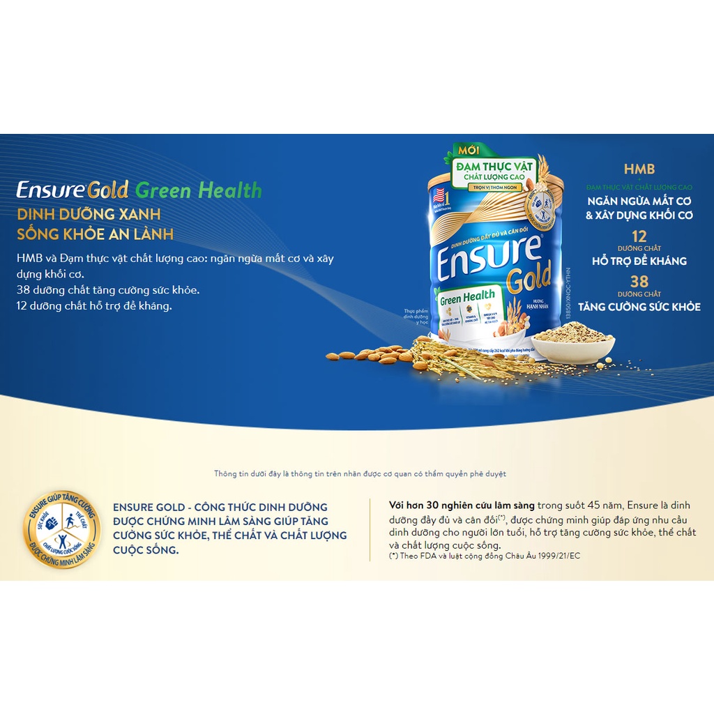 Sữa bột Abbott Ensure gold green health, đạm thực vật hương hạnh nhân hộp 850g