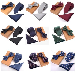Set cà vạt, nơ đeo cổ và khăn vuông bỏ túi áo sang trọng cho nam