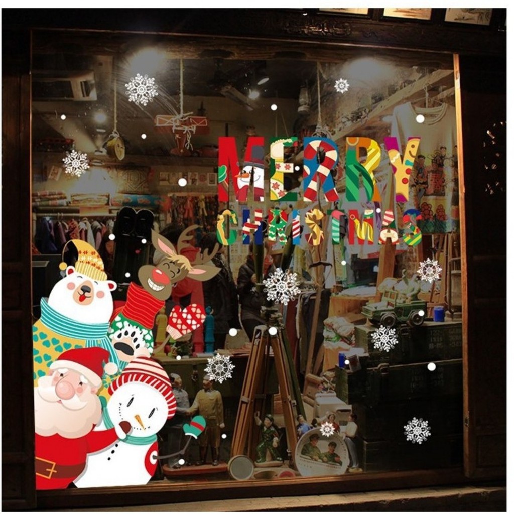 Decal dán kính mừng giáng sinh, trang trí noel Tết kích thước 50x70cm trang trí cửa sổ, cửa kính khách sạn