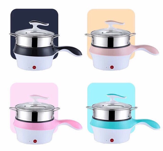 NỒI LẨU MINI CA MÌ CÁN DÀI KÈM GIÁ HẤP SIZE 18CM CÓ TAY CẦM SIÊU TIỆN DỤNG