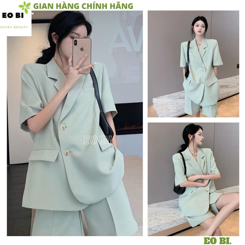 Set áo blazer VEST kèm quần short màu XANH MINT sang chảnh phong cách Hàn Quốc -EOBI