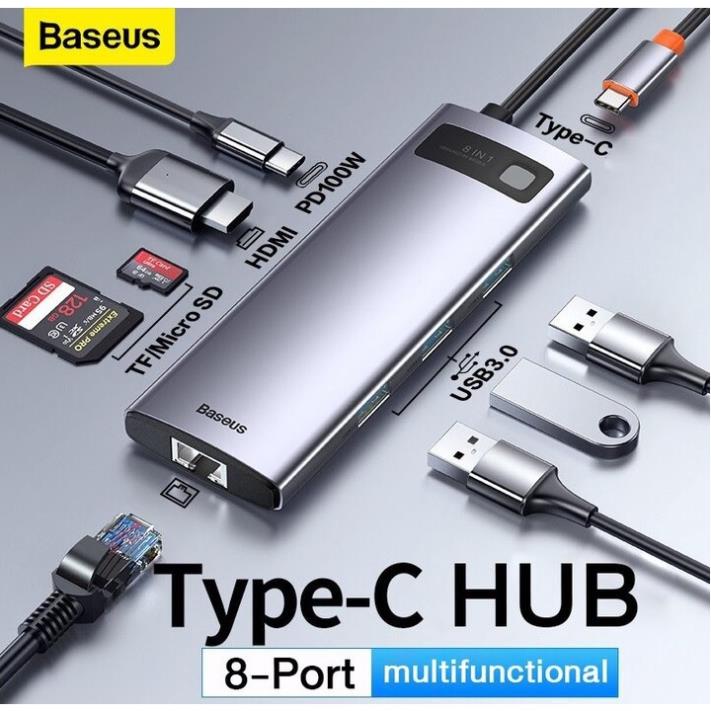 Bộ Hubs Chuyển đổi 9 in 1 đa năng Baseus HDMI 4K ,VGA ,LAN ,USB 3.0 , PD 100W,SD 2.0 Cho Laptop , Macbook , Samsung