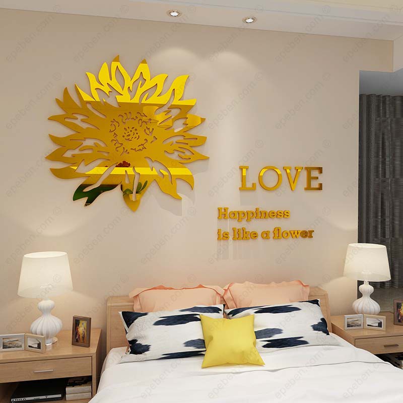 Tranh dán tường mica 3d decor khổ lớn hoa cúc trang trí phòng bếp Nhiều Size - EPeBen