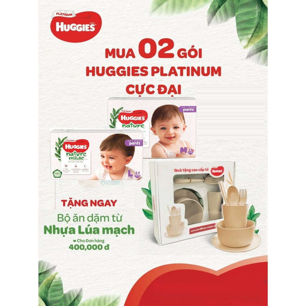 (có quà) Bỉm cao cấp Huggies platinum Nature made size M58/L44/XL 38/XXL26/S82/NB60