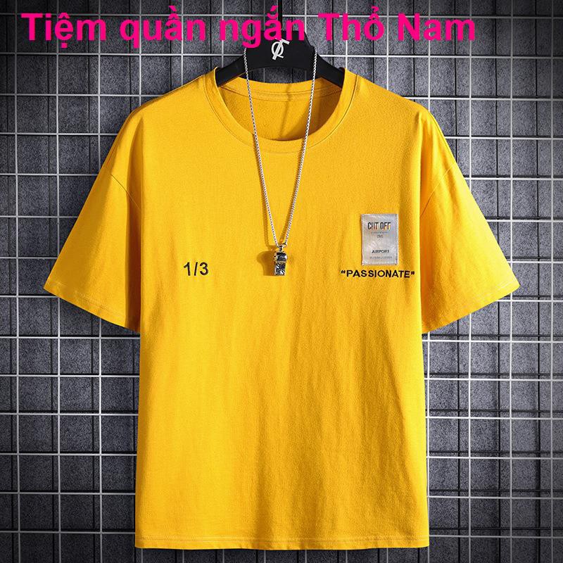 mùa hè áo thun nam tay ngắn cổ tròn nửa trắng T size lớn quần rộng rãi hợp thời trang Hàn Quốc