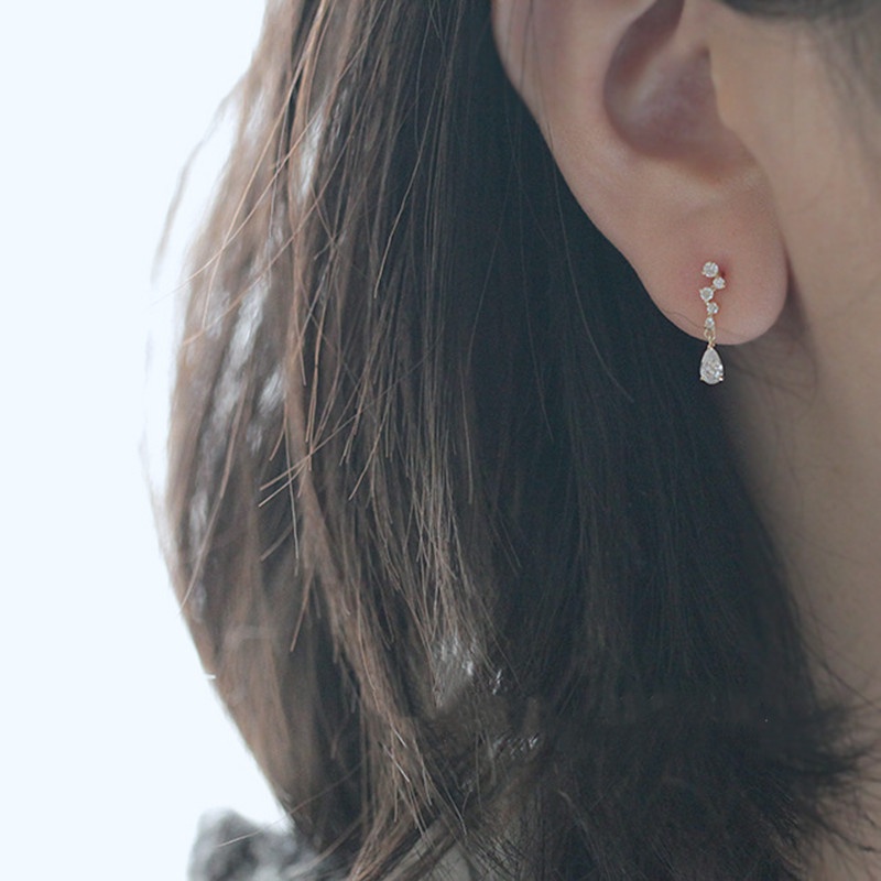 Bông Tai Mạ Bạc 925 Đính Đá Zircon Thời Trang Hàn Quốc Thanh Lịch Cho Nữ
