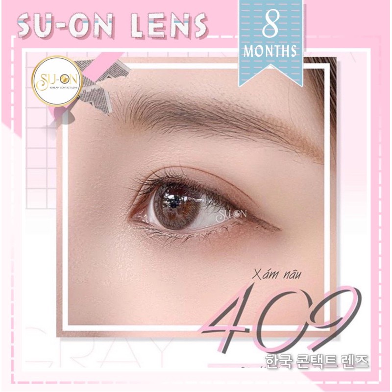 Lens cận nâu tự nhiên 406 BROWN, kính áp tròng Hàn Quốc chính hãng 14mm, viền nâu mảnh tròn mắt babie