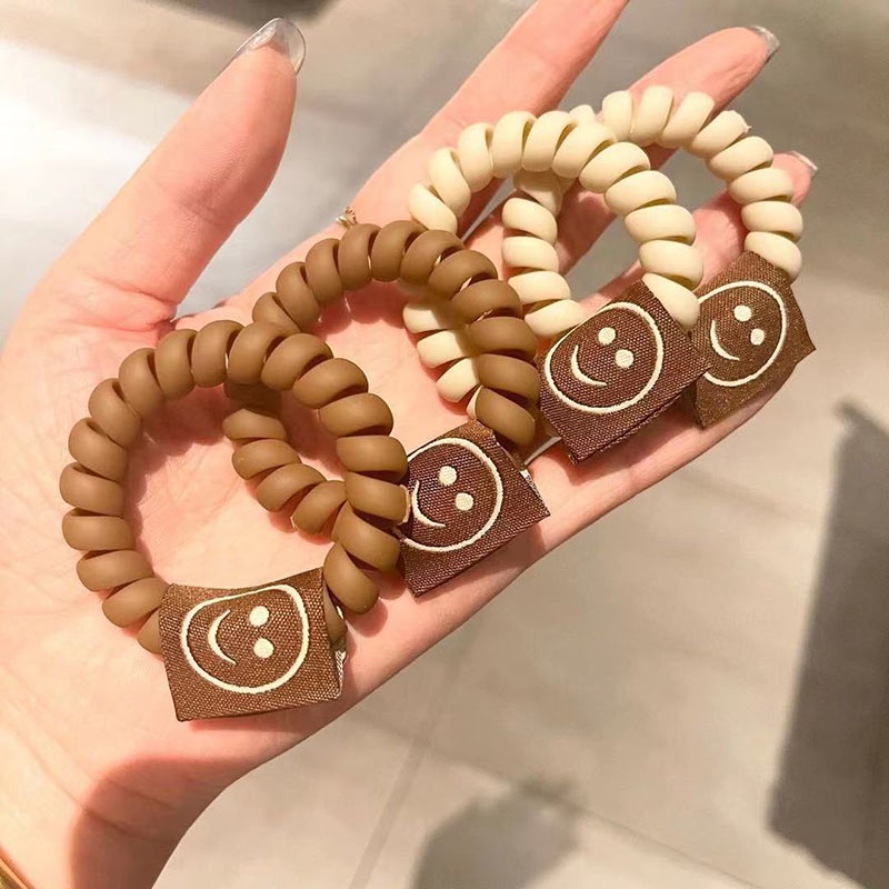 Đường Dây Điện Thoại Vòng Cài Tóc Cho Nữ, Dây Buộc Tóc Co Giãn Màu Cà Phê Thời Trang Dây Cao Su Hình Nụ Cười Hoạt Hình, Kẹp Tóc Đuôi Ngựa Phong Cách Hàn Quốc