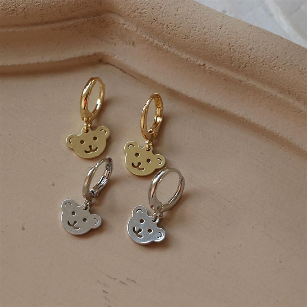 QQMALL Bông Tai Hình Gấu Bằng Thép Không Gỉ Dễ Thương Thời Trang Cho Nữ