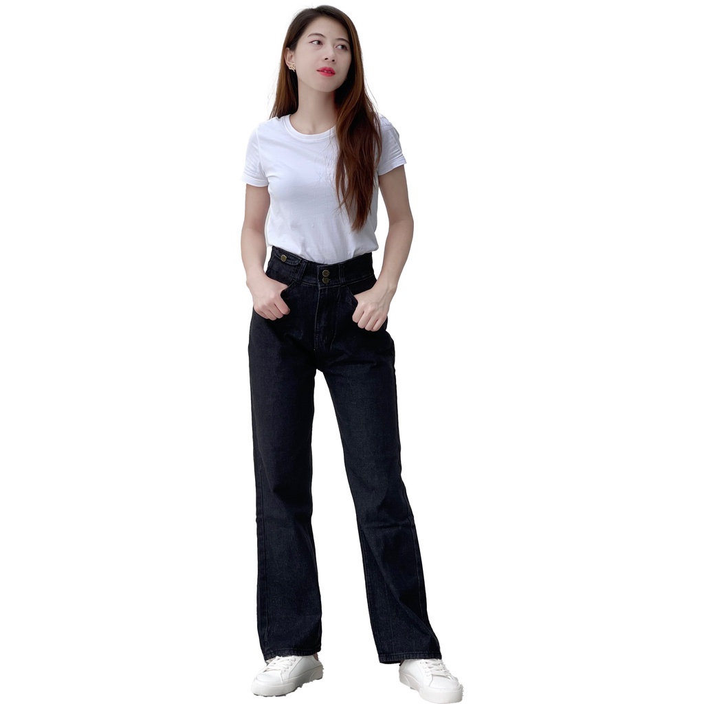 Quần jeans nữ dài 2 cúc, ống suông có túi trẻ trung 4YOUNG QJ3