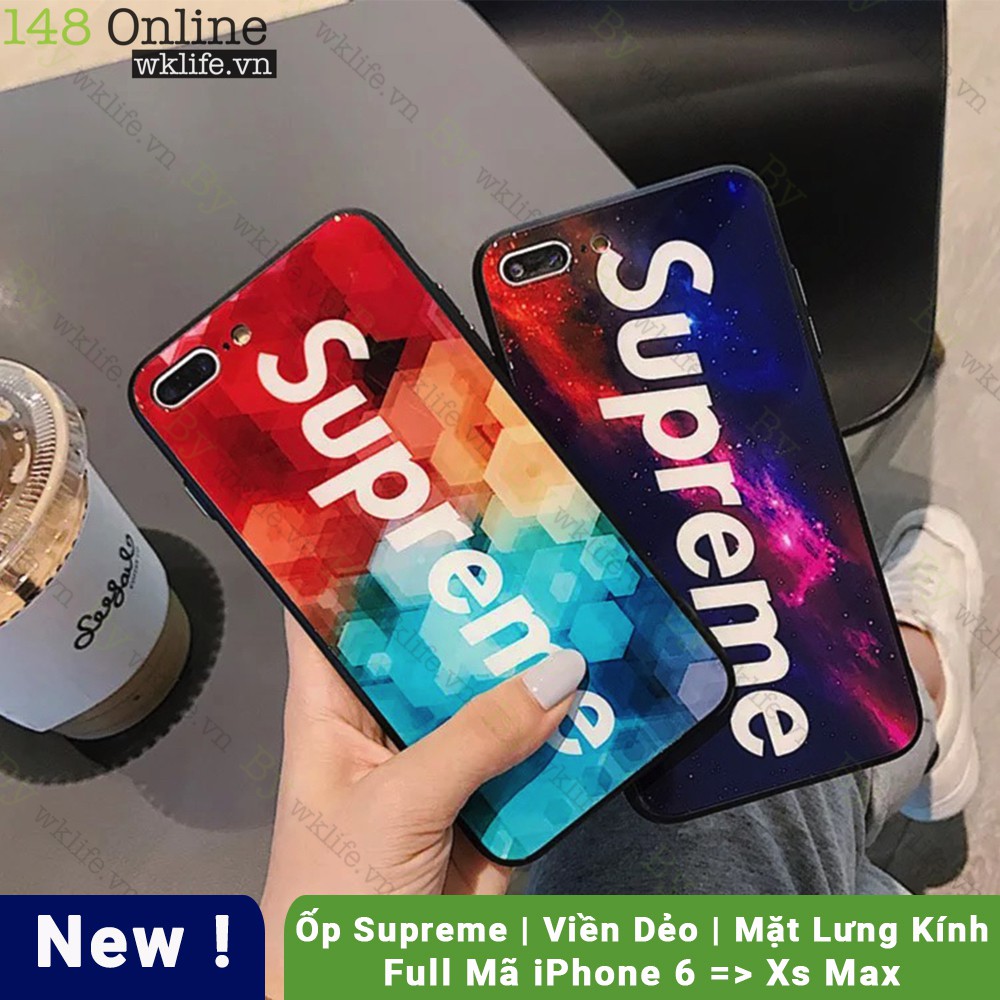 XẢ HÀNG Ốp lưng iPhone Supreme Dải Ngân Hà Viền Dẻo Mặt Lưng Kính