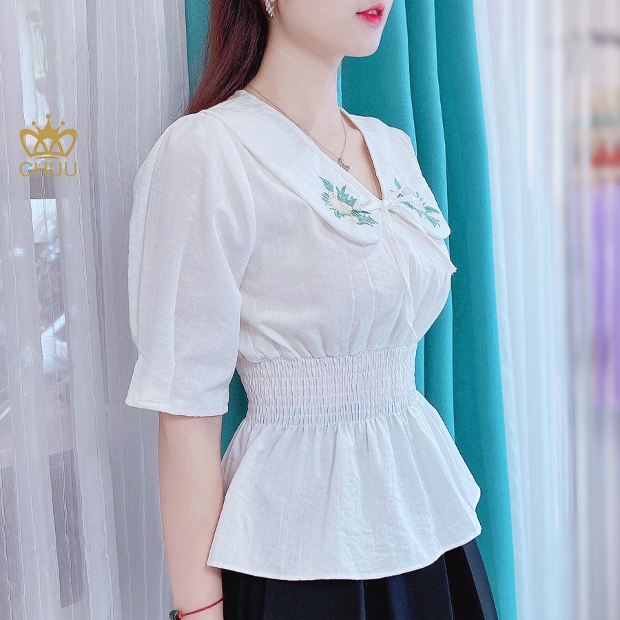 Áo Peplum cổ sen thêu hoa hồng CHUU A6979