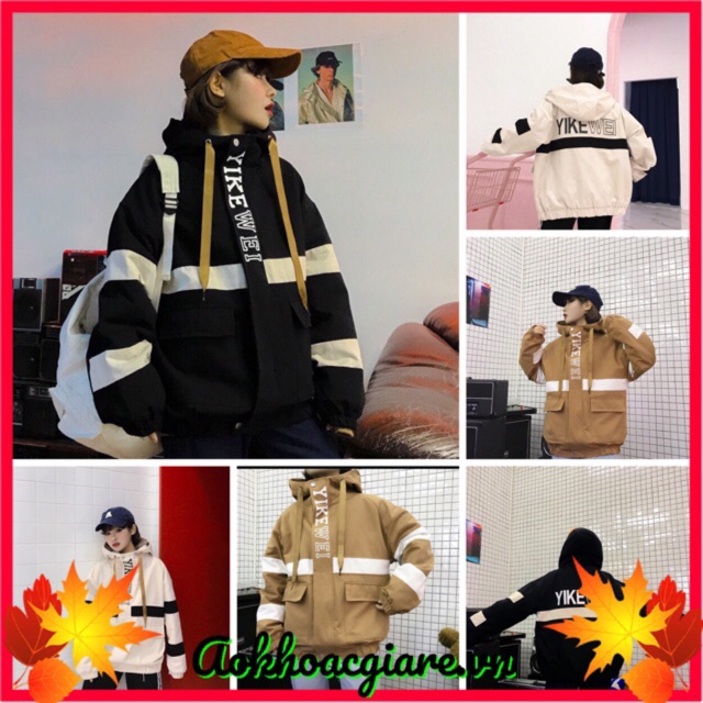 Áo khoác kaki nữ phối tà in chữ Yei có ảnh thật