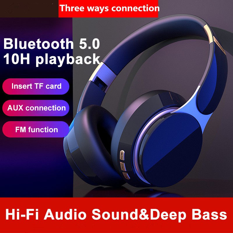 Tai Nghe Chụp Tai Bluetooth V5.0 Có Mic Cho Iphone / Android / Tv (Đen)