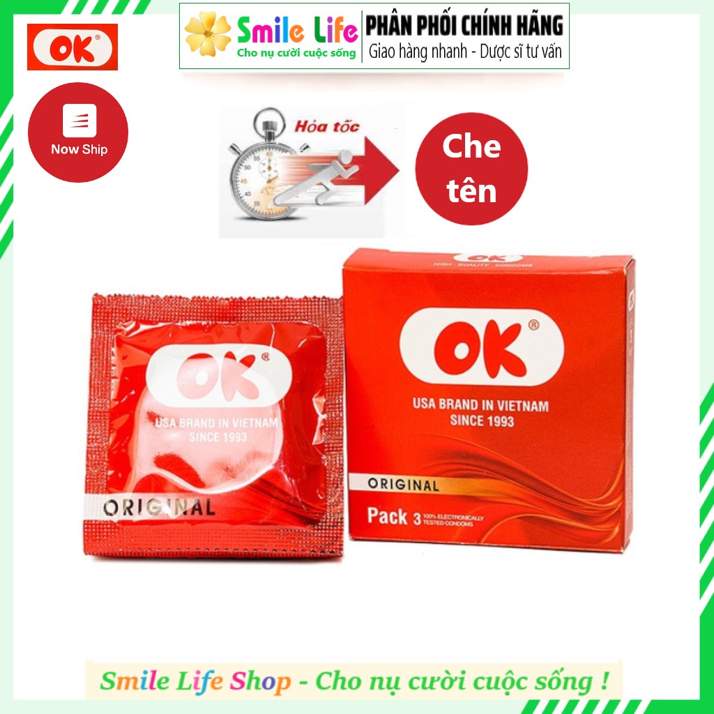 SMILE LIFE | [3 hộp] Bao Cao Su OK Original 9 cái - Không Mùi Chính Hãng (Che tên)