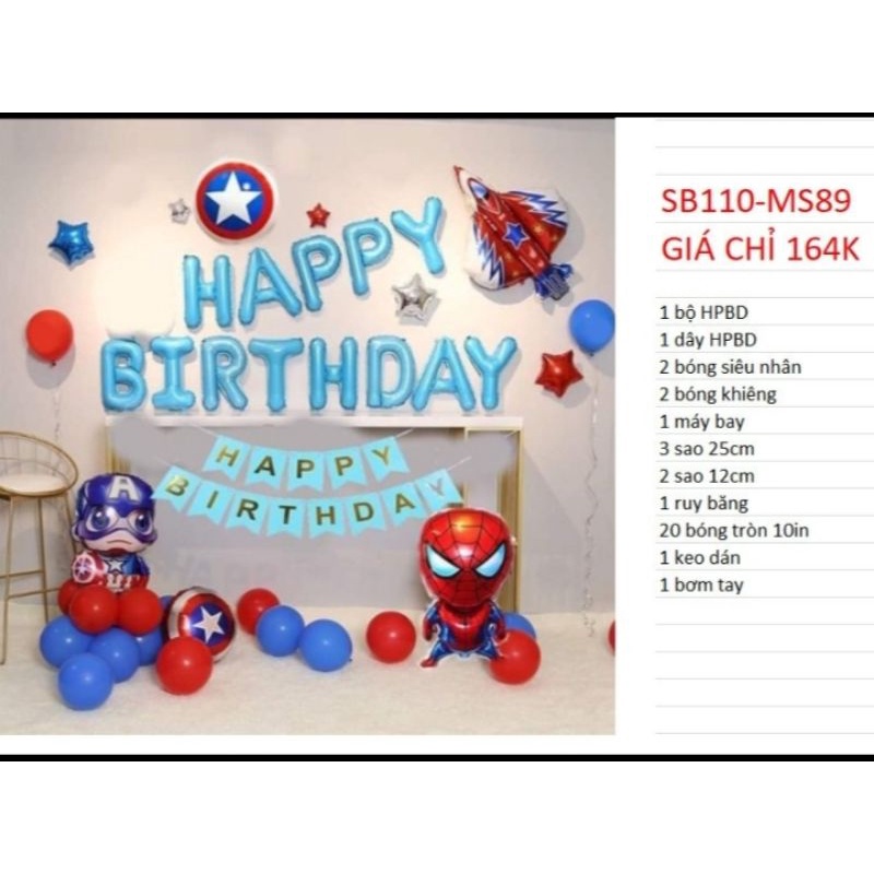 (KÈM BƠM KEO ) SET BÓNG SINH NHẬT SIÊU NHÂN NGƯỜI NHỆN CHO BÉ TRAI MS769