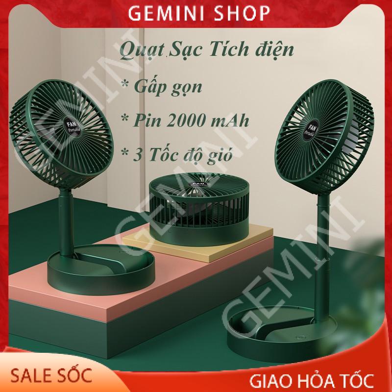 Quạt sạc tích điện mini gấp gọn FS002 mini cầm tay để bàn siêu mát pin dùng 8h 3 cấp độ gió GEMINI SHOP