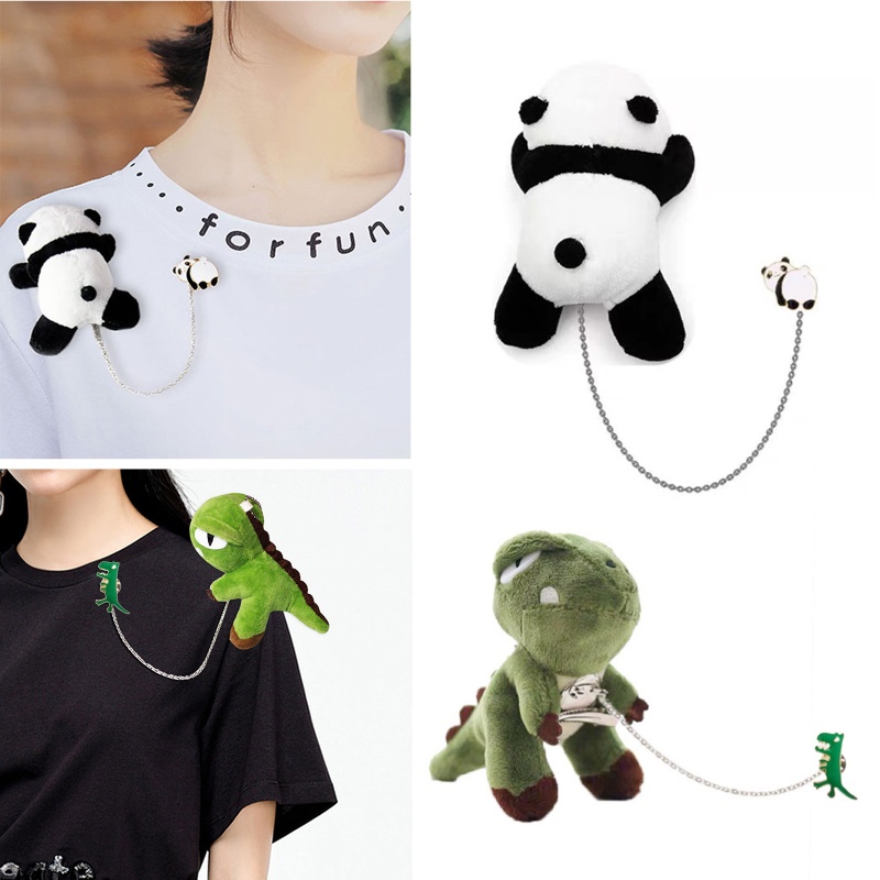 Ghim Cài Áo Hình Khủng Long / Gấu Trúc Nhồi Bông Dễ Thương Cho Nam Và Nữ