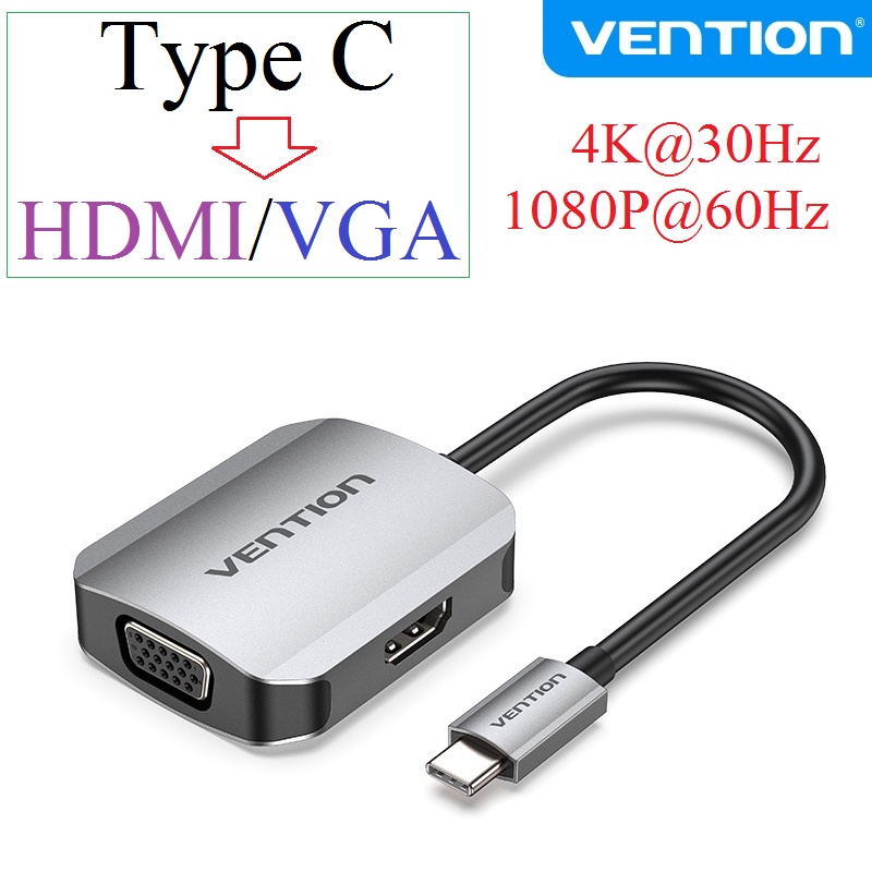 cáp chuyển đổi 2in1 type c sang vga và hdmi Vention mã TDIH