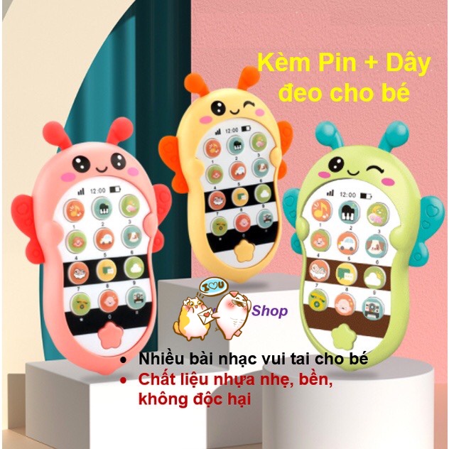 Tặng Pin + dây đeo] Đồ Chơi Điện Thoại Thông Minh Hình Thú Có Đèn Nhạc Cho Bé