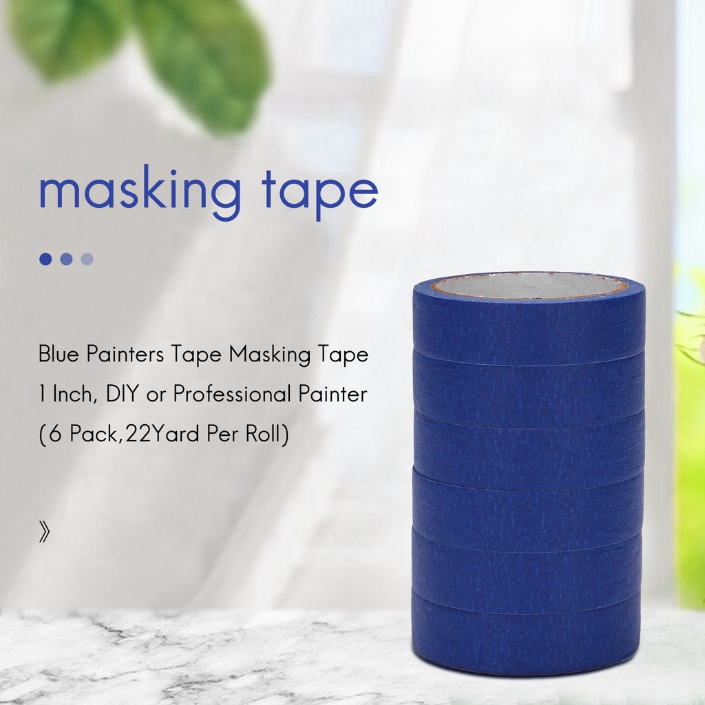 Blue Painters Tape Masking Tape 1 Inch, DIY or Professional Painter (6 Pack,22Yard Per Roll)