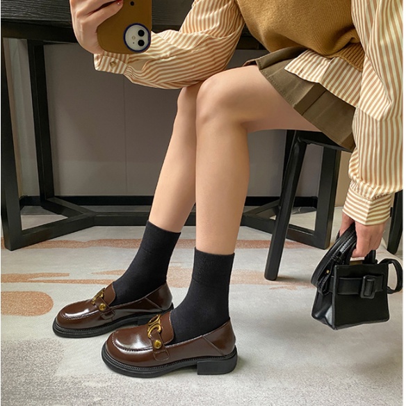 Giày Da Lót Nhung Dày Dặn Phong Cách Thời Trang Anh Quốc 2021 Dành Cho Nữ