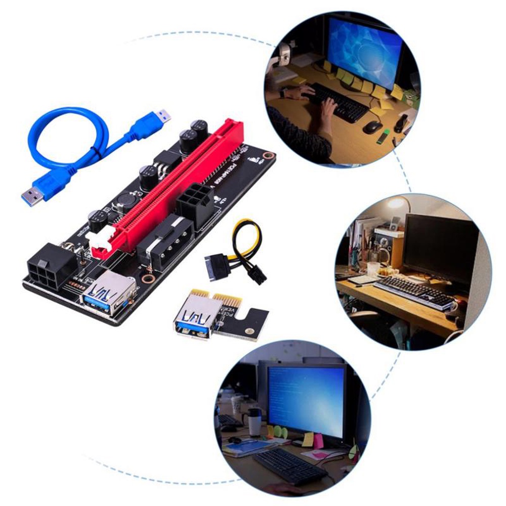 Thẻ Chuyển Đổi Pci-E 1x Sang 16x Kép 6pin 15pin Sang 6 Pin Sata Chất Lượng Cao Ver 009s
