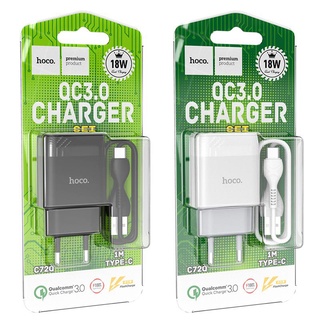 Bộ sạc nhanh hoco c72q cổng usb 18w, qc3.0 type-c - micro cho android dây cáp dài 1m - chính hãng