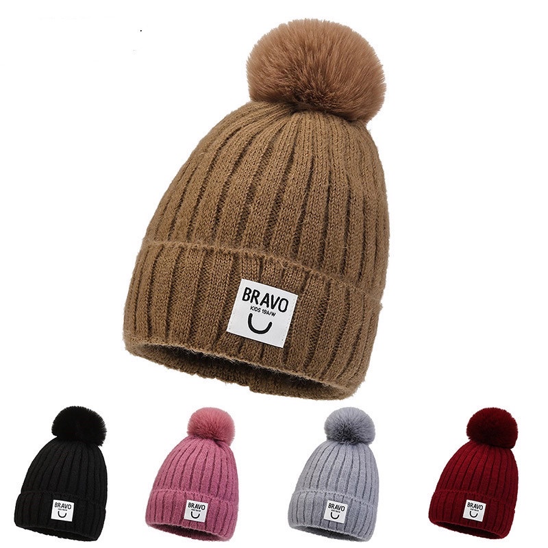 Mũ len nữ quả bông trùm đầu , phụ kiện thời trang nữ