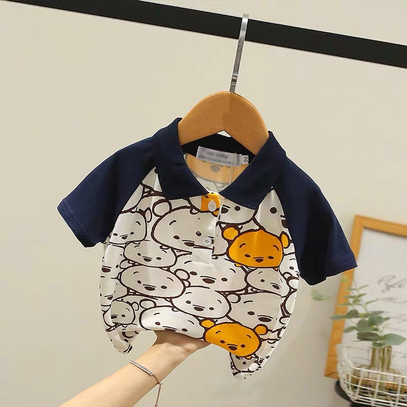 Áo Thun Tay Ngắn Có Cổ 100% Cotton Cho Bé Trai