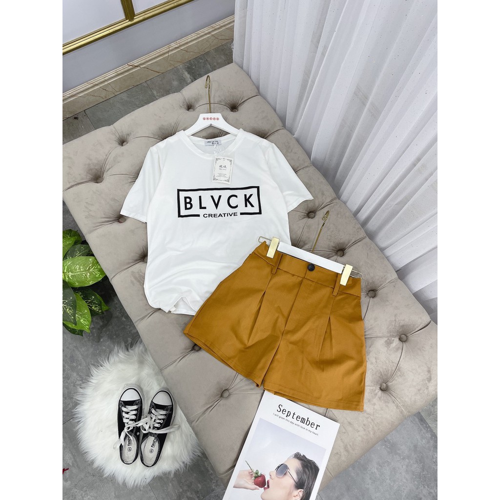 Set Bộ Black Mix Quần Sooc Nâu Bò Hot Trend | BigBuy360 - bigbuy360.vn