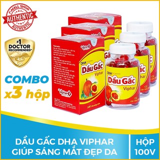 Combo 3 hộp dầu gấc DHA giúp sáng mắt đẹp da, Hộp 100 viên