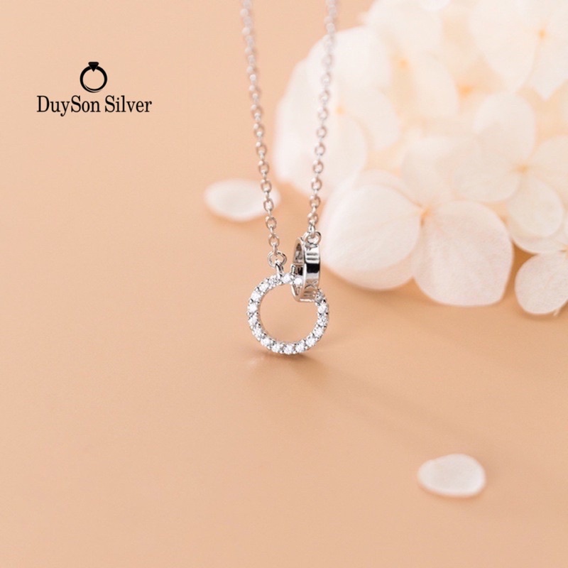 Dây chuyền bạc nữ Vòng cổ bạc 925 nữ mặt tròn kép đính đá Duyson Silver