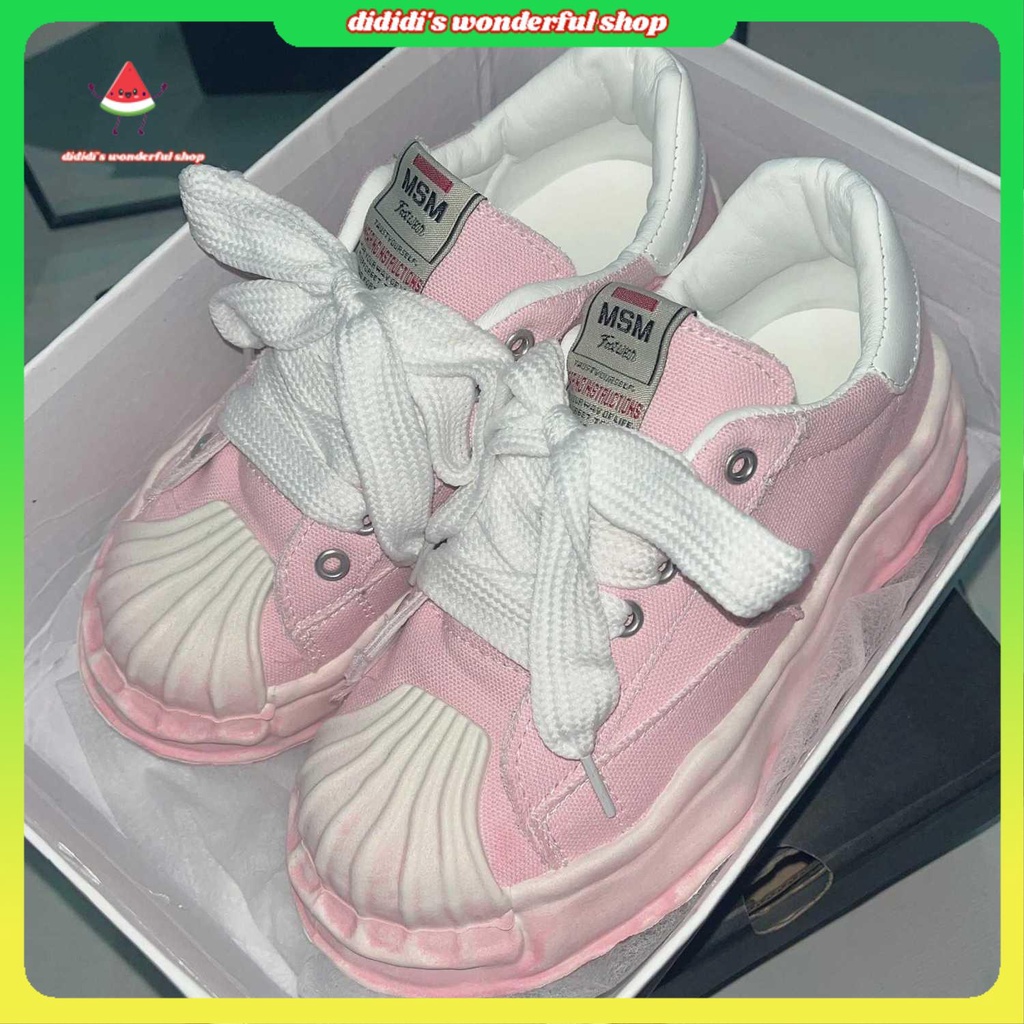 Giày Sneaker Đế Dày Tăng Chiều Cao Mùa Hè Màu Hồng Có Dây Buộc Mới Nhất