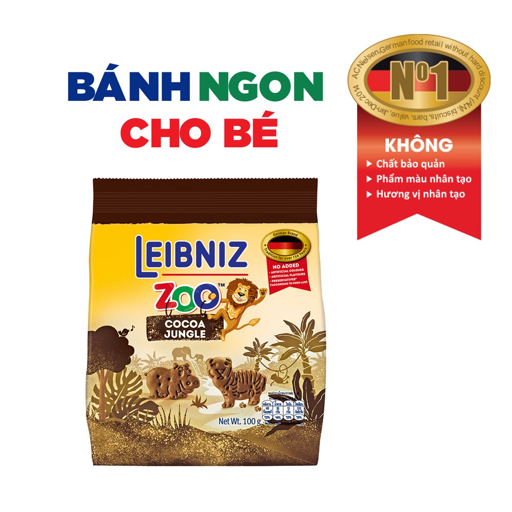 [Mã FMCGM25 - 10% đơn 150K] Bánh qui bơ ca cao hình thú rừng nhiệt đới Leibniz Zoo 100g, nhập khẩu Đức