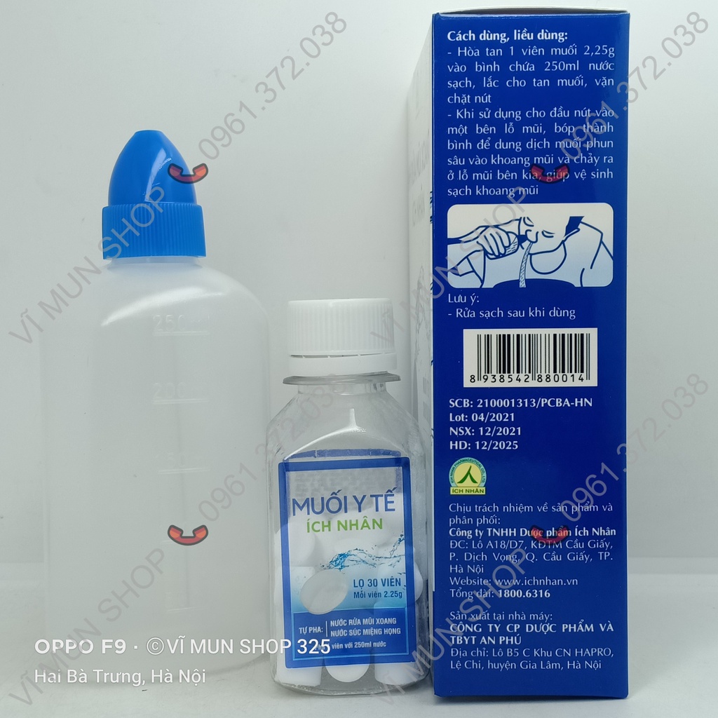 Bộ rửa mũi xoang Ích Nhân - 01 bình rửa 250ml và 01 lọ 30 viên muối rửa