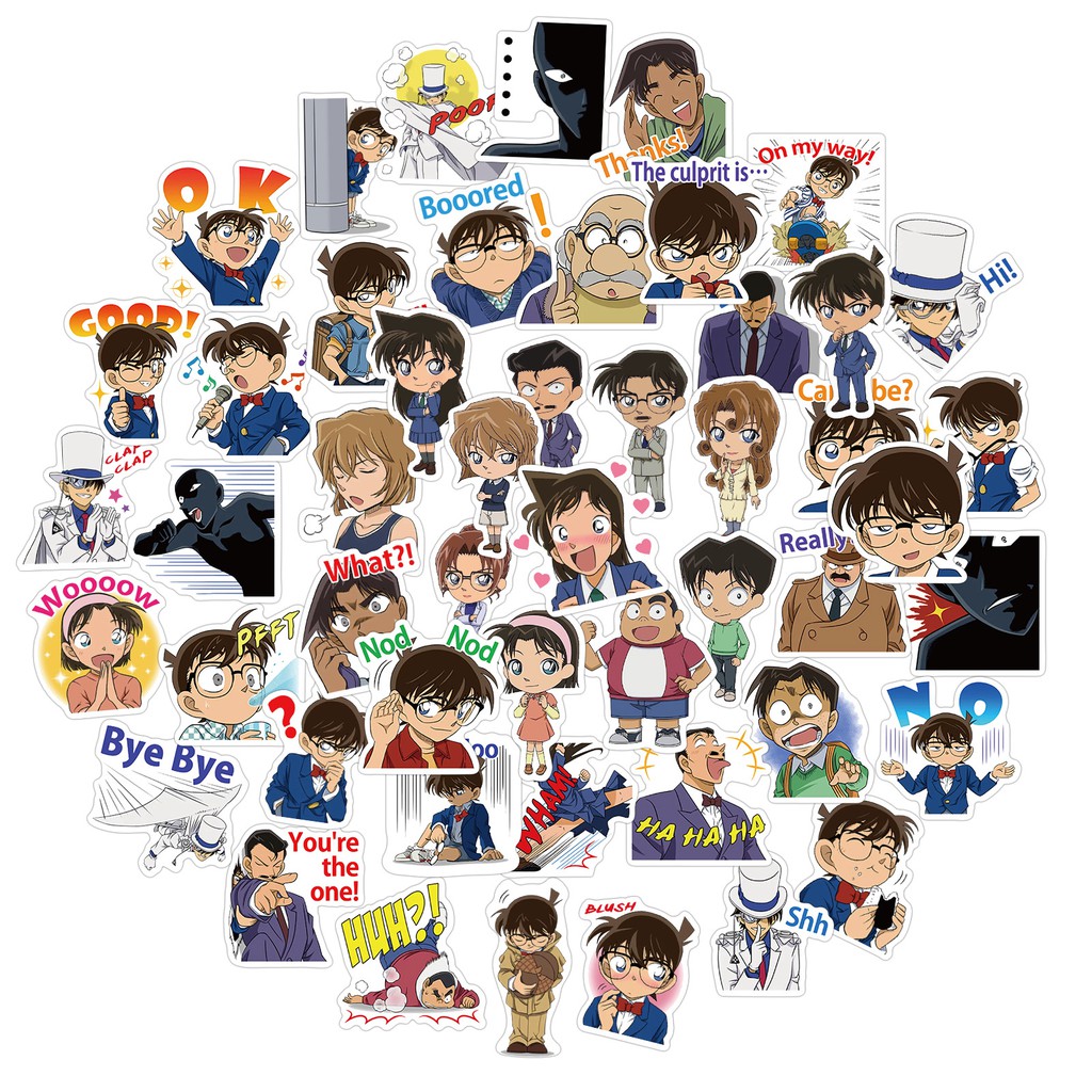 Miếng dán Sticker Anime Manga Thám tử lừng danh Conan trọn bộ 50 hình - In rõ ràng sắc nét khó tróc