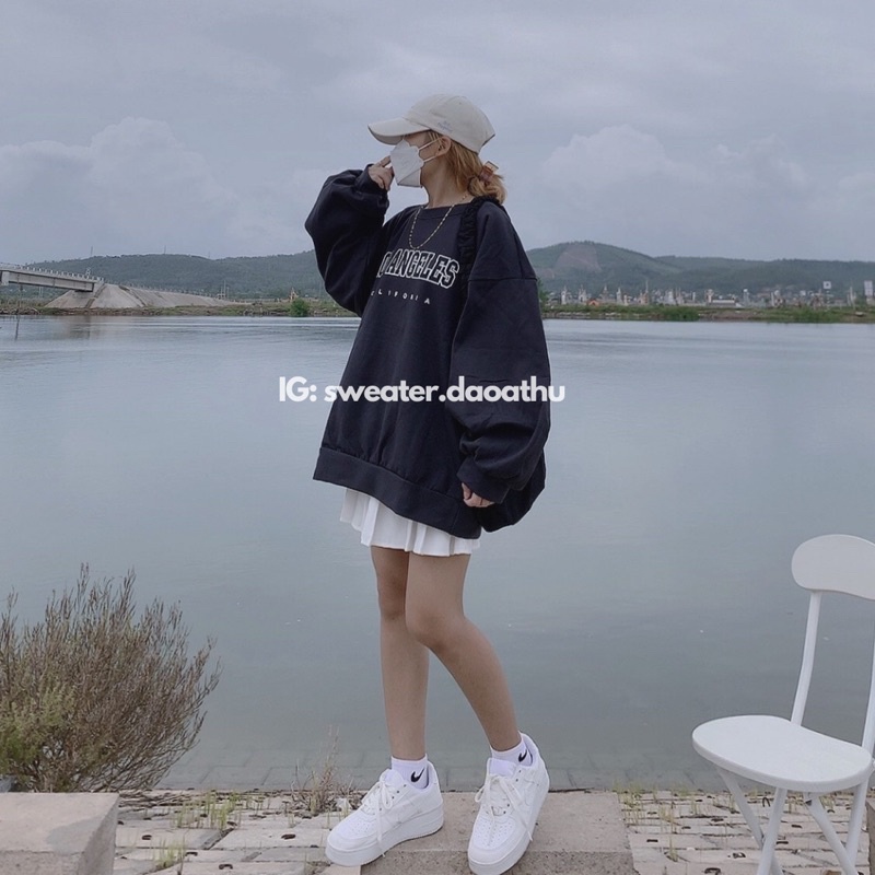 [ ẢNH THẬT ] ÁO SWEATER  LOS ANGELES ĐEN TAY BỒNG DÁNG RỘNG OVERSIZE | BigBuy360 - bigbuy360.vn