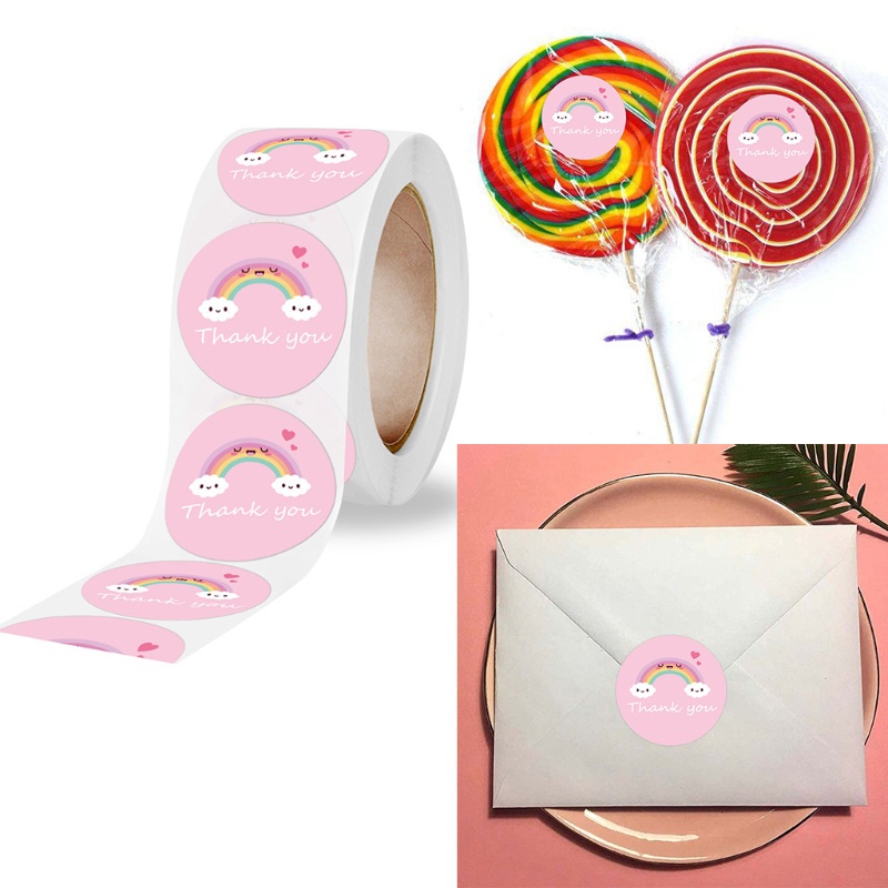 Cuộn 500 Miếng Dán Hình Tròn In Họa Tiết Hoạt Hình Dùng Trang Trí Thiệp Sinh Nhật Cho Bé