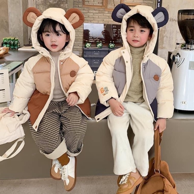 Áo phao tai gấu trần bông siêu ấm cho bé