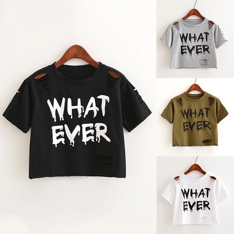 Áo thun tay ngắn phối rách cá tính