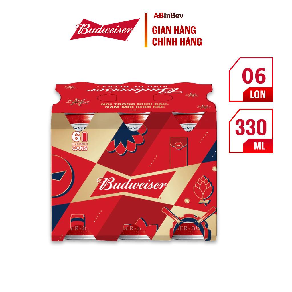 ✕ [Grocery Gift] Quà tặng không bán - Lốc 6 Lon Bia Budweiser Chính Hãng (330ml/ lon)