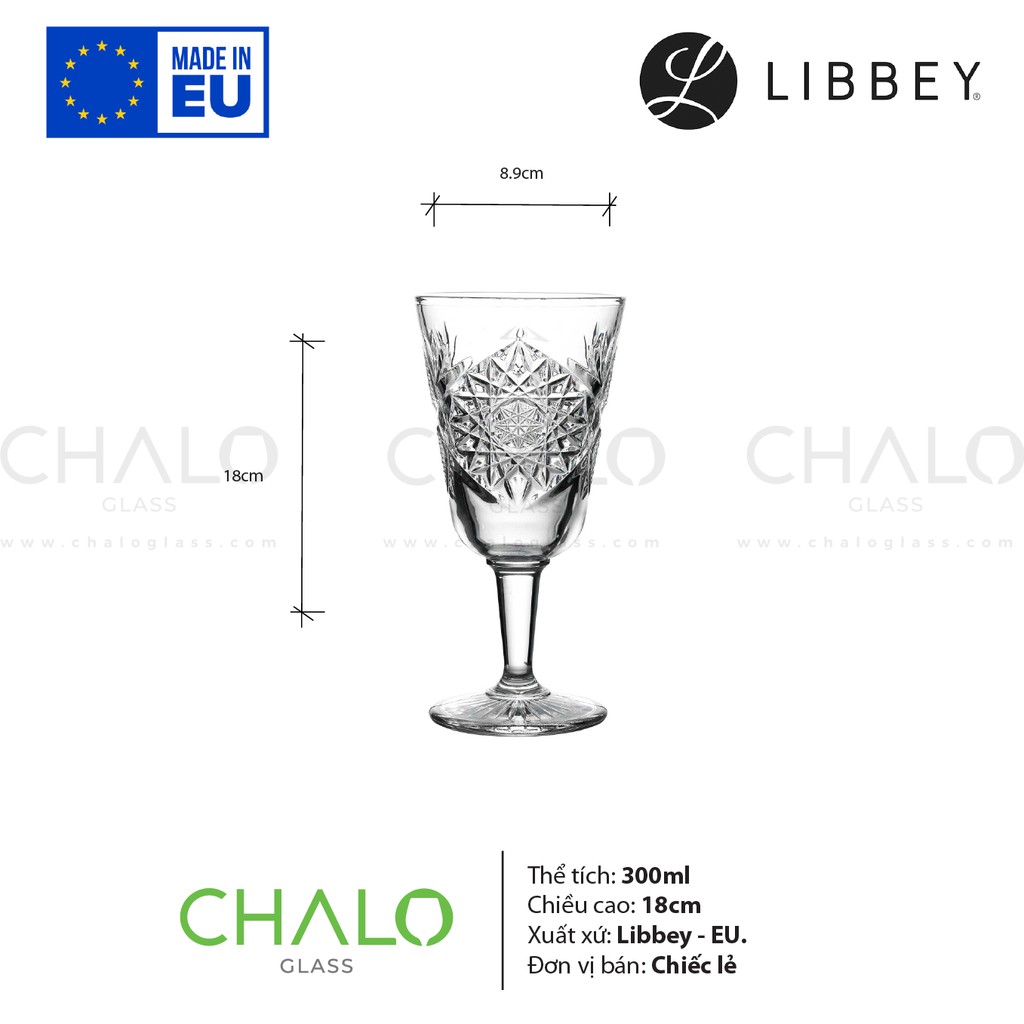 [Made in EU] Ly thủy tinh hoa văn Libbey Hobstar Wine - 300ml - 928549