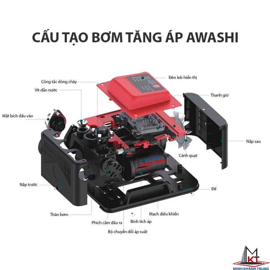 Máy Bơm Tăng Áp Điện Tử Awashi 150W, 200W, 300W, 400W Nhật Bản, Chống cháy, vận hành êm - Bảo Hành 24 Tháng