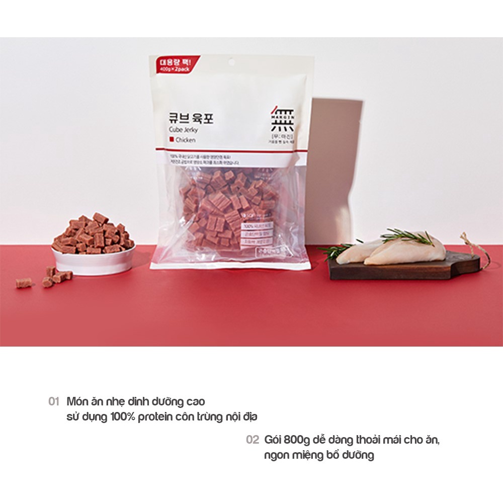 [DINH DƯỠNG CAO] BỊCH 800G BÁNH THƯỞNG CHO CHÓ DẠNG VIÊN THỊT BÒ, GÀ &amp; CÁ HỒI BOWWOW CUBE JERKY SNACK CHO CHÓ