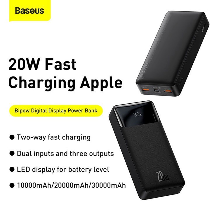 Pin Sạc dự phòng 20w Baseus Bipow Digital Display Power Bank Dung Lượng 10.000 mAh/20.000 mAh