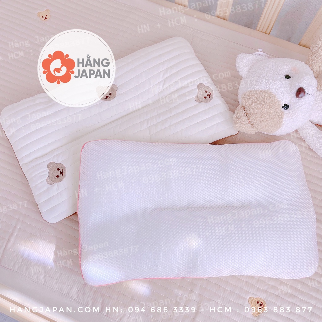 Gối đầu cotton ORGANIC  thêu hình gấu, thỏ cho bé kích thước  40x25cm