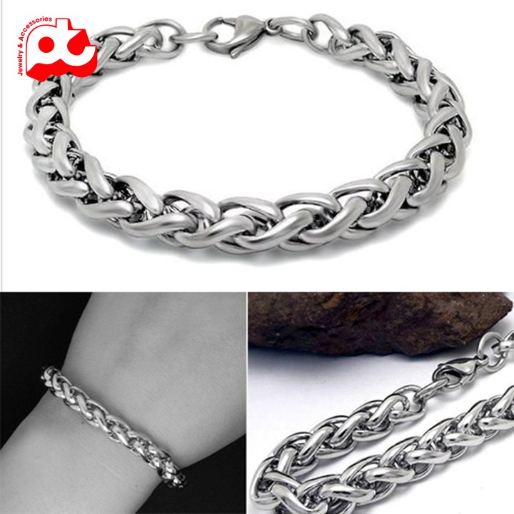 Lắc tay xoắn nam cao cấp đẹp sang trọng titan thép không gỉ kiểu ziczac bi cách điệu PT JEWELRY màu trắng PTLTNA67